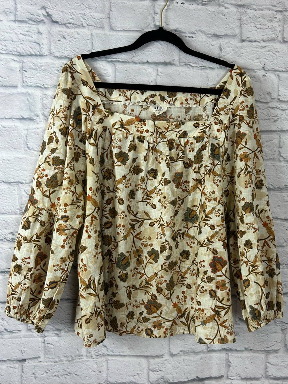 Ana A New Approach Women’s XL Floral Cotton Square Neck Peasant Blouse